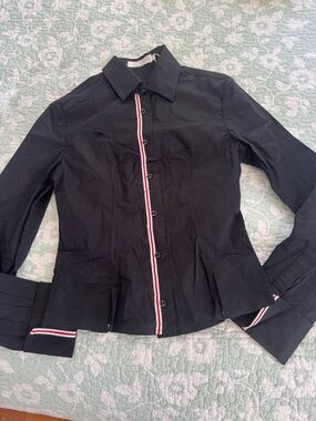 Black Women's Button-Up Jacket / Shirt with Contrast Stripe